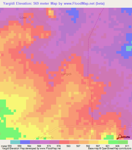 Yargidi,Nigeria Elevation Map