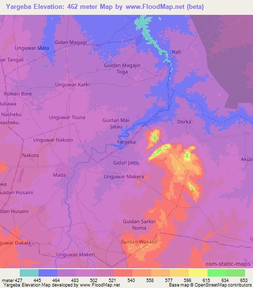 Yargeba,Nigeria Elevation Map