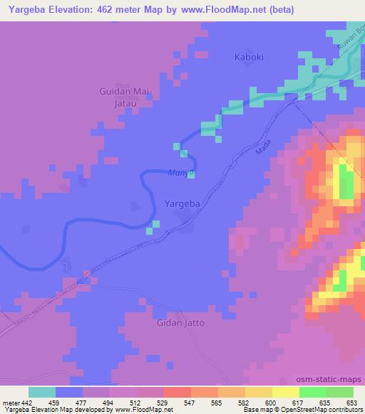 Yargeba,Nigeria Elevation Map