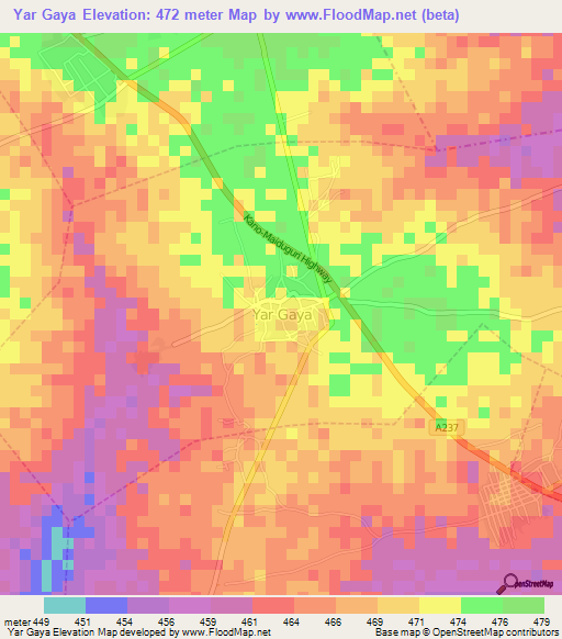 Yar Gaya,Nigeria Elevation Map