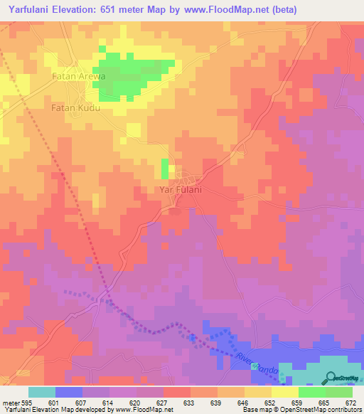 Yarfulani,Nigeria Elevation Map