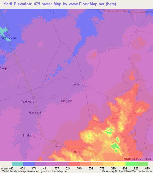 Yarfi,Nigeria Elevation Map