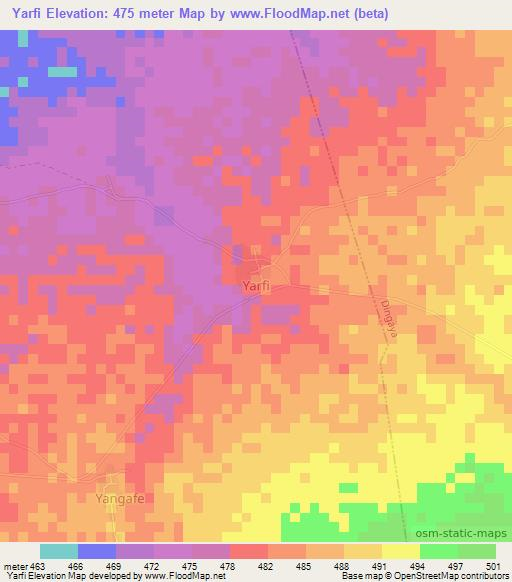 Yarfi,Nigeria Elevation Map