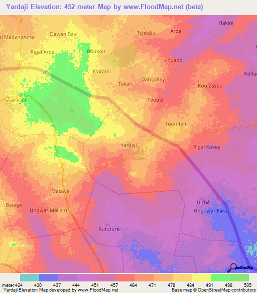 Yardaji,Nigeria Elevation Map