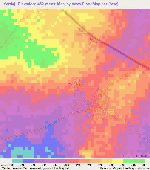 Yardaji,Nigeria Elevation Map