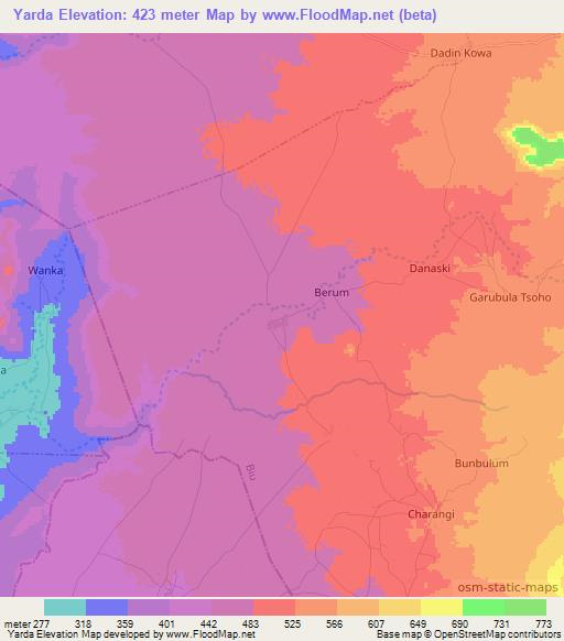 Yarda,Nigeria Elevation Map