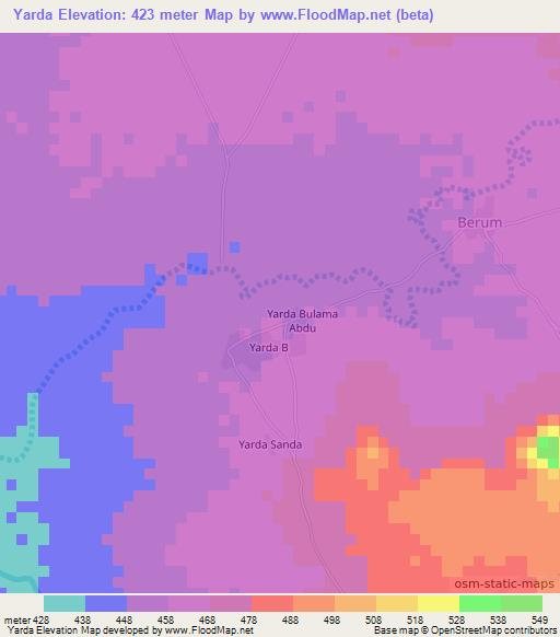 Yarda,Nigeria Elevation Map