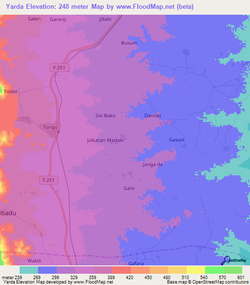 Yarda,Nigeria Elevation Map