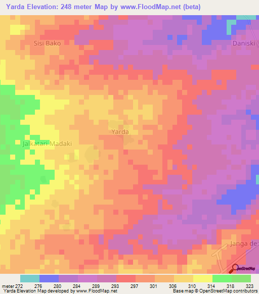 Yarda,Nigeria Elevation Map