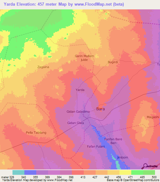 Yarda,Nigeria Elevation Map