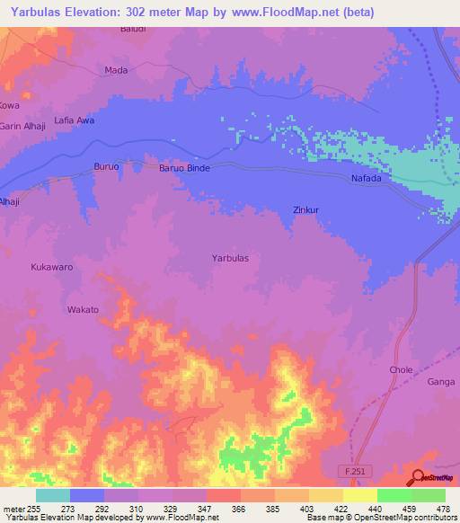 Yarbulas,Nigeria Elevation Map