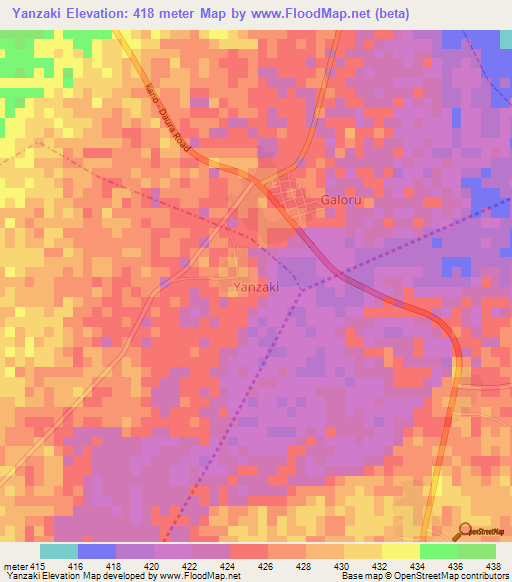 Yanzaki,Nigeria Elevation Map