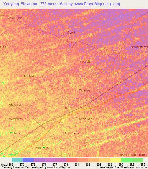 Yanyang,Nigeria Elevation Map