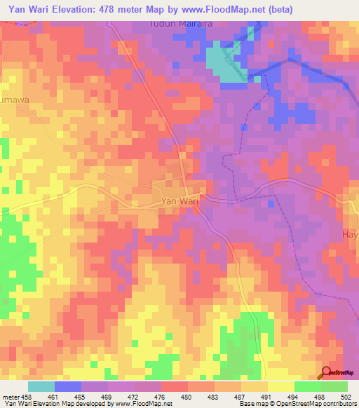 Yan Wari,Nigeria Elevation Map