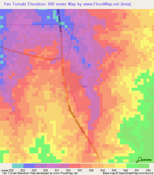 Yan Tumaki,Nigeria Elevation Map