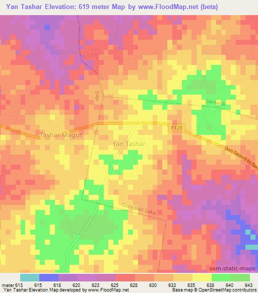 Yan Tashar,Nigeria Elevation Map