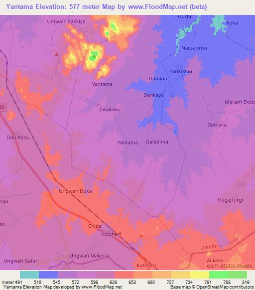 Yantama,Nigeria Elevation Map