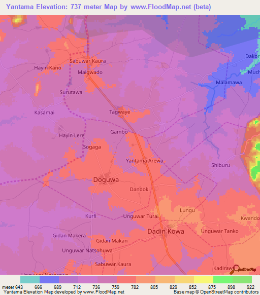 Yantama,Nigeria Elevation Map