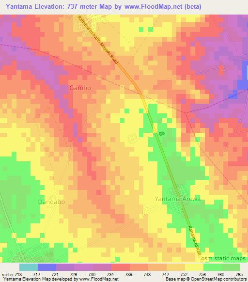 Yantama,Nigeria Elevation Map