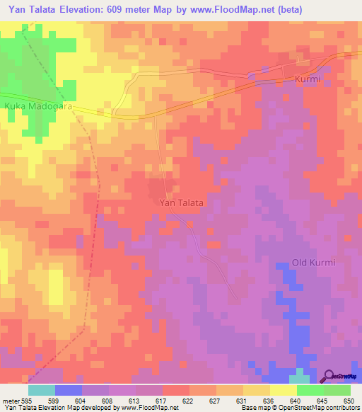 Yan Talata,Nigeria Elevation Map