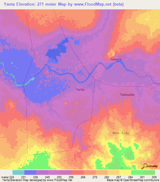 Yanta,Nigeria Elevation Map