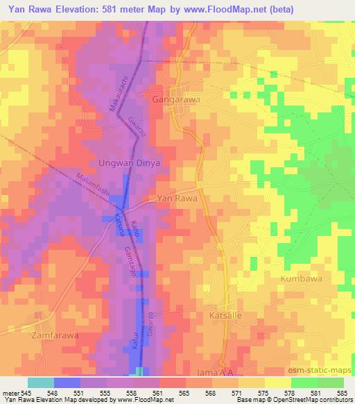 Yan Rawa,Nigeria Elevation Map