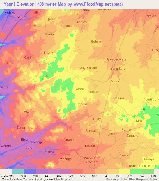 Yanni,Nigeria Elevation Map