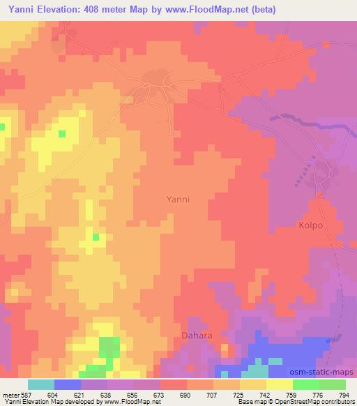 Yanni,Nigeria Elevation Map