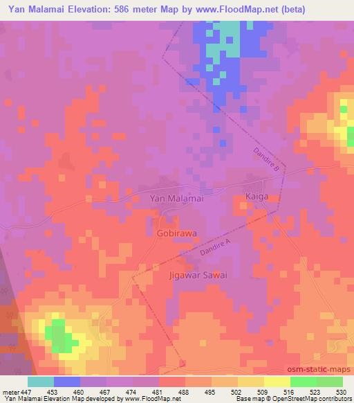 Yan Malamai,Nigeria Elevation Map