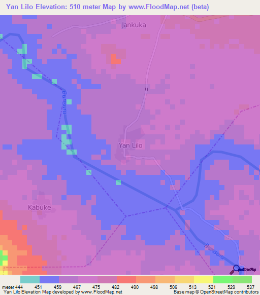 Yan Lilo,Nigeria Elevation Map