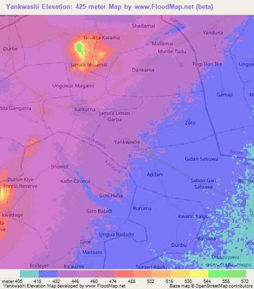 Yankwashi,Nigeria Elevation Map