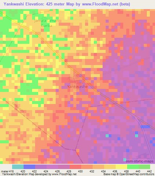 Yankwashi,Nigeria Elevation Map