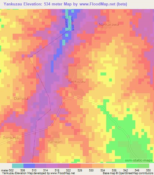 Yankuzau,Nigeria Elevation Map