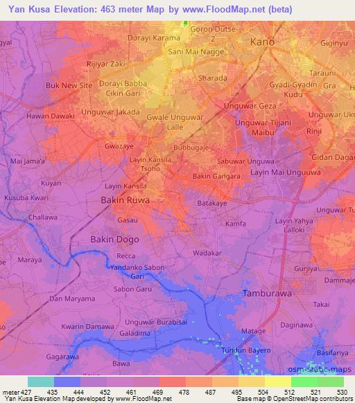 Yan Kusa,Nigeria Elevation Map