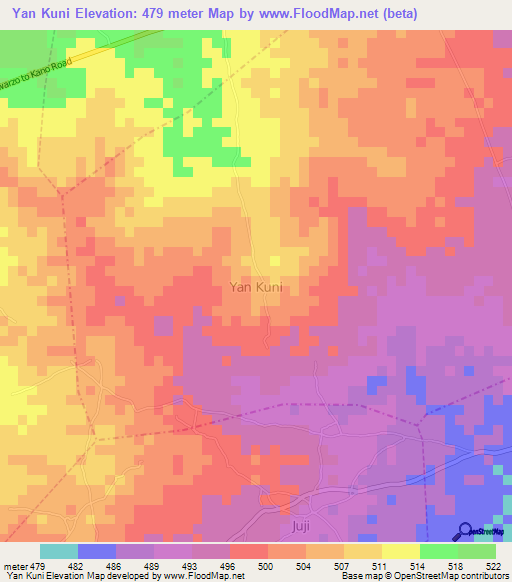 Yan Kuni,Nigeria Elevation Map