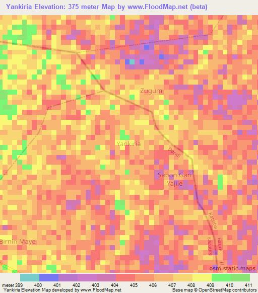 Yankiria,Nigeria Elevation Map