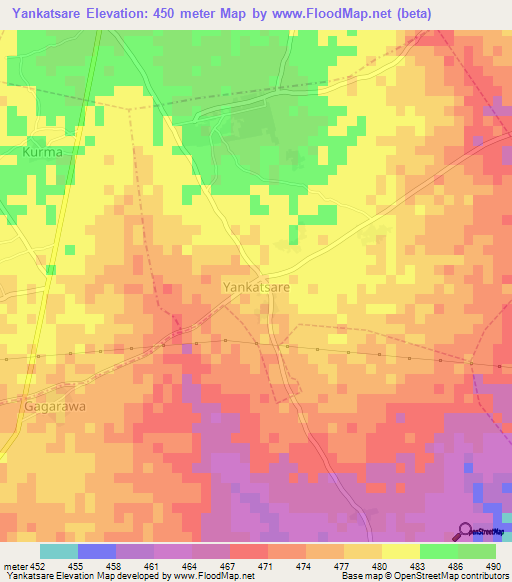 Yankatsare,Nigeria Elevation Map