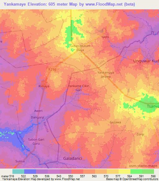 Yankamaye,Nigeria Elevation Map