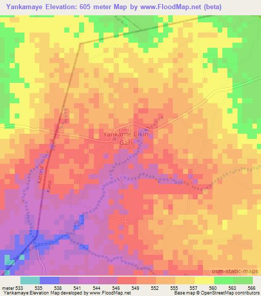 Yankamaye,Nigeria Elevation Map