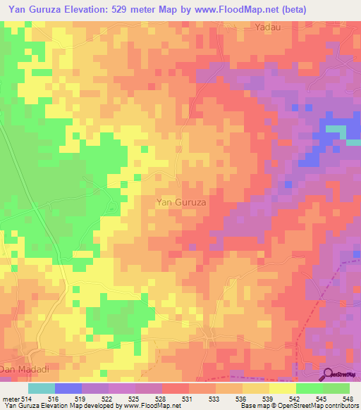 Yan Guruza,Nigeria Elevation Map