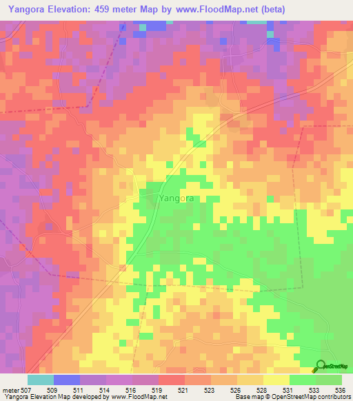 Yangora,Nigeria Elevation Map