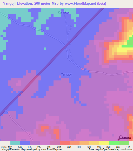 Yangoji,Nigeria Elevation Map