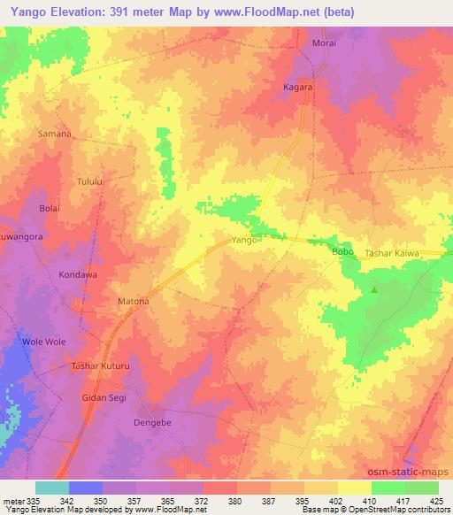 Yango,Nigeria Elevation Map