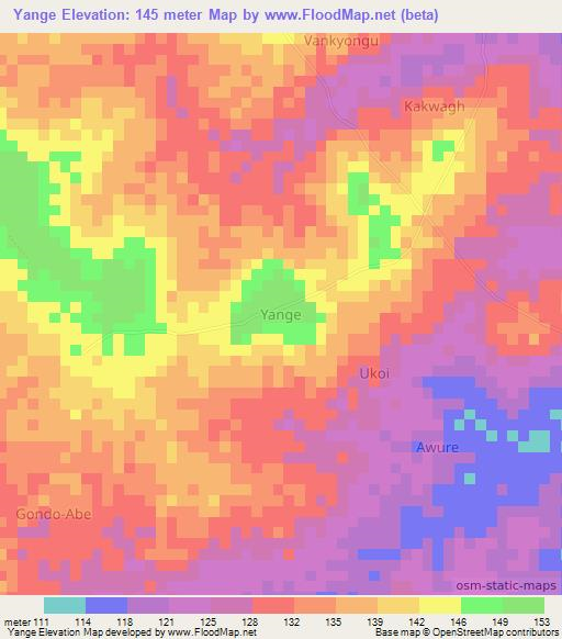 Yange,Nigeria Elevation Map