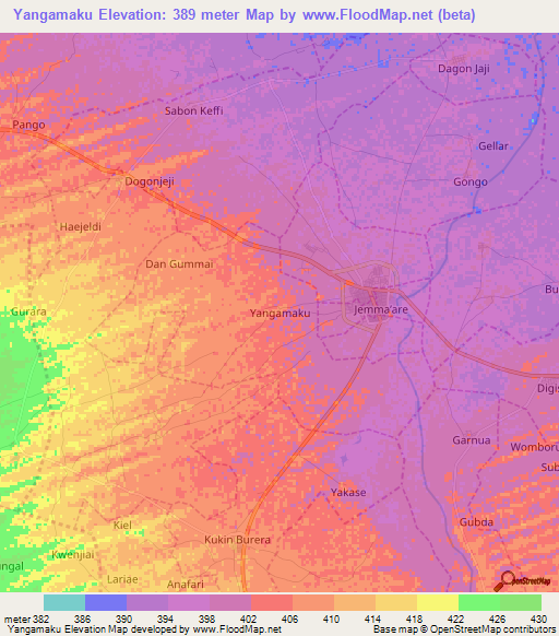 Yangamaku,Nigeria Elevation Map