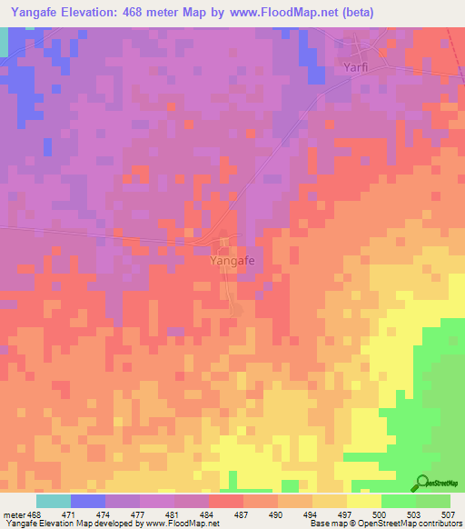 Yangafe,Nigeria Elevation Map