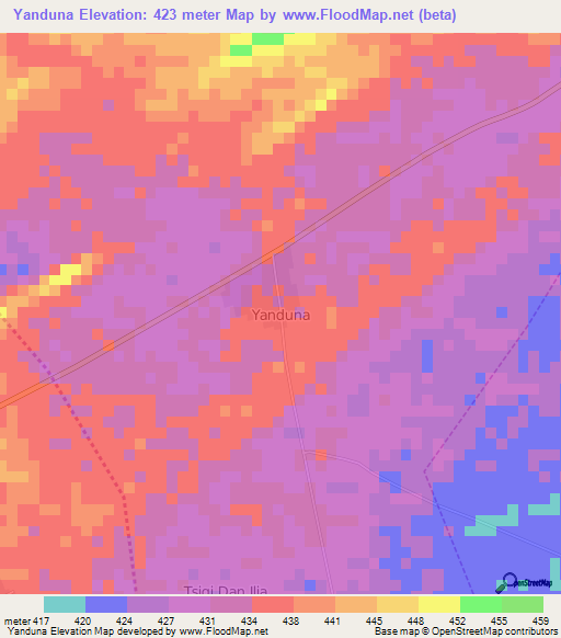 Yanduna,Nigeria Elevation Map