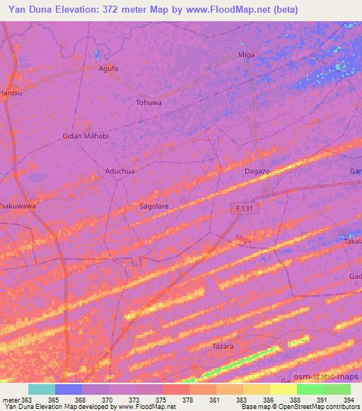 Yan Duna,Nigeria Elevation Map