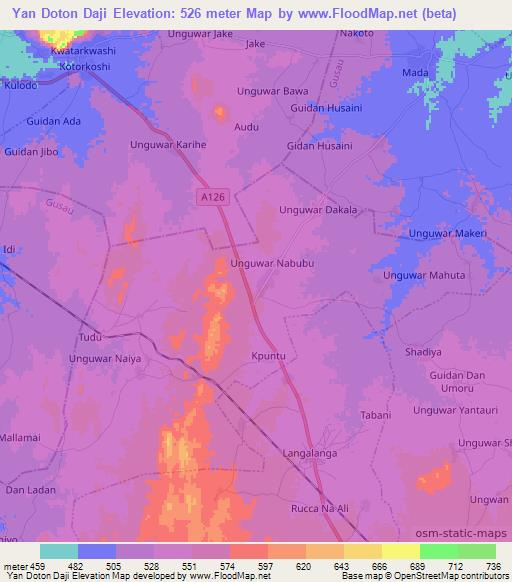 Yan Doton Daji,Nigeria Elevation Map