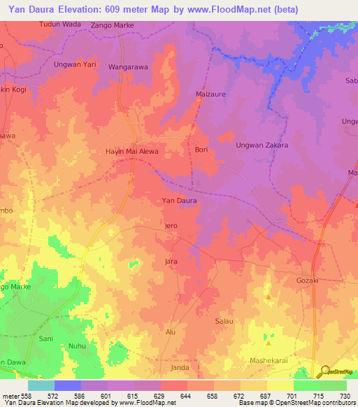 Yan Daura,Nigeria Elevation Map